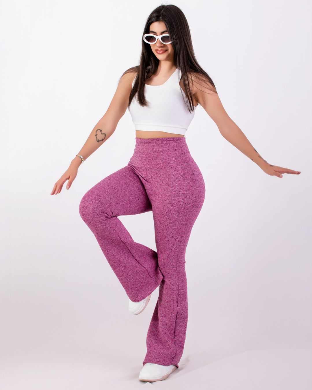Pantalón Campana Rosa Jaspe 3.0 Control Abdomen y Bolsillo