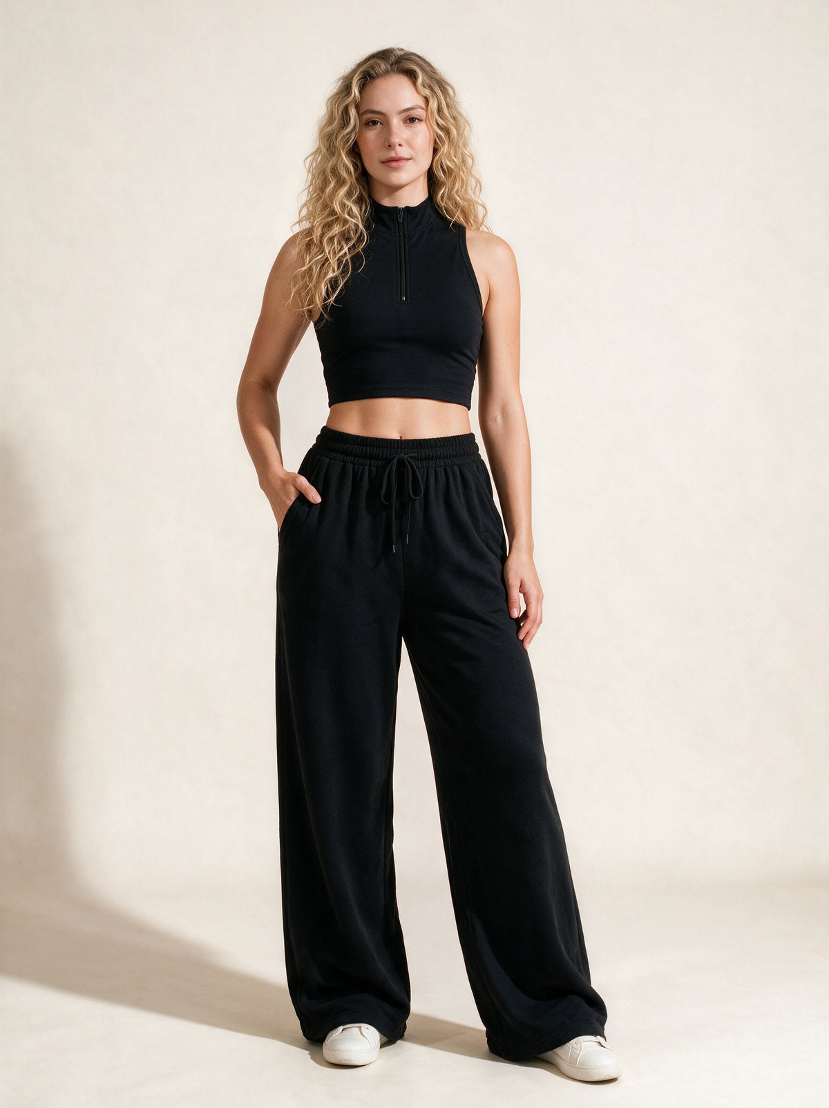 Pack Sport x4 — pantalón palazzo negro con cordón | LincRock