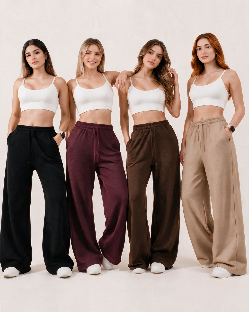 Pack 4 pantalones Palazzos: vinotinto, negro, cafe y beige