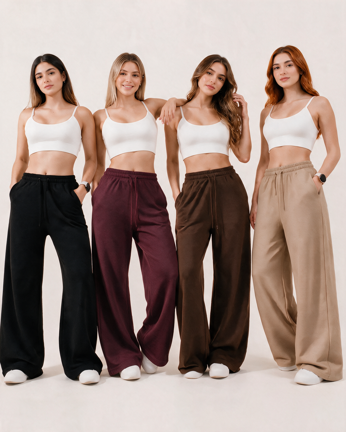Pack 4 pantalones Palazzos: vinotinto, negro, cafe y beige